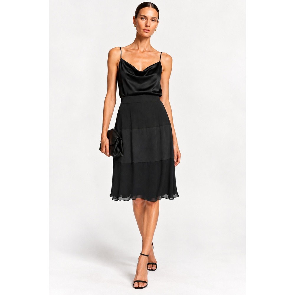 Marina Moscone Skirt Black Bonded Bias Jersey Tiered Midi Size 6 NWT $650